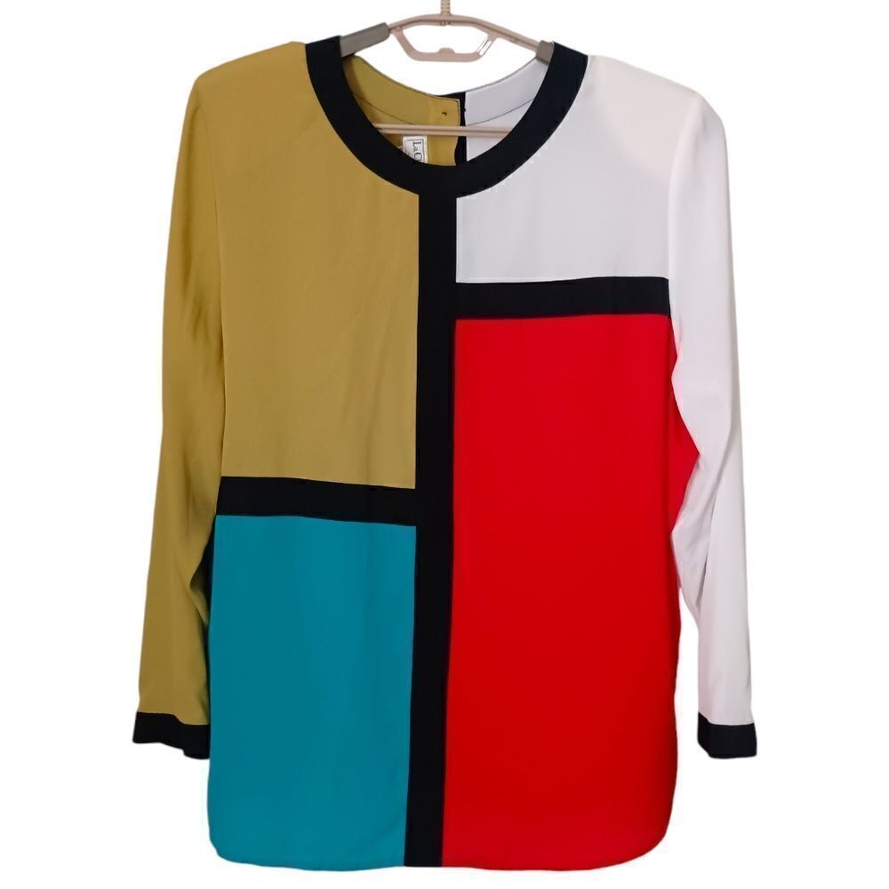 Vintage Galinda Wang La Chine Blouse 16W Classic Color Block Plus Size‎ Mod Art